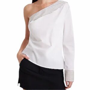 Express White One-Shoulder Blouse with Striped Detail